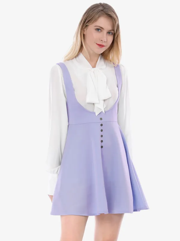 Button Decor Overall U Neck A Line Suspenders Skirt sold by Allegra K