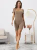 Ribbed Square Neck Short Sleeves Stretchy Shorts Jumpsuit Unitard sold by Allegra K