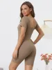 Ribbed Square Neck Short Sleeves Stretchy Shorts Jumpsuit Unitard sold by Allegra K