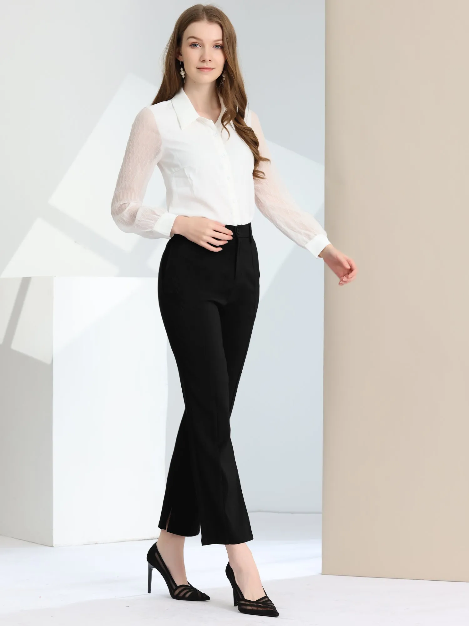 High Waist Straight Leg Trousers Slit Hem Stretch Work Pants sold by Allegra K product image thumbnail 4