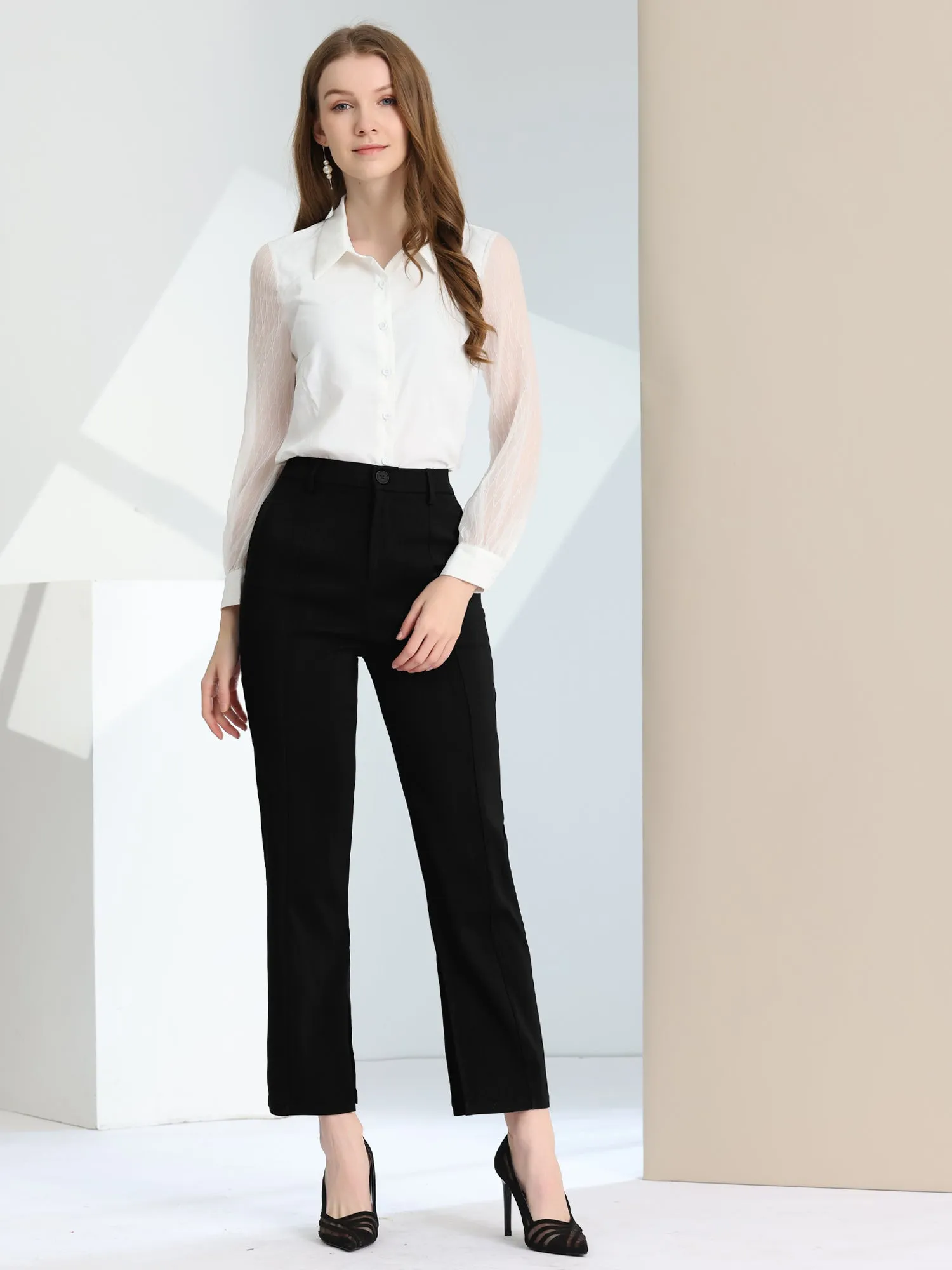 High Waist Straight Leg Trousers Slit Hem Stretch Work Pants sold by Allegra K product image thumbnail 3