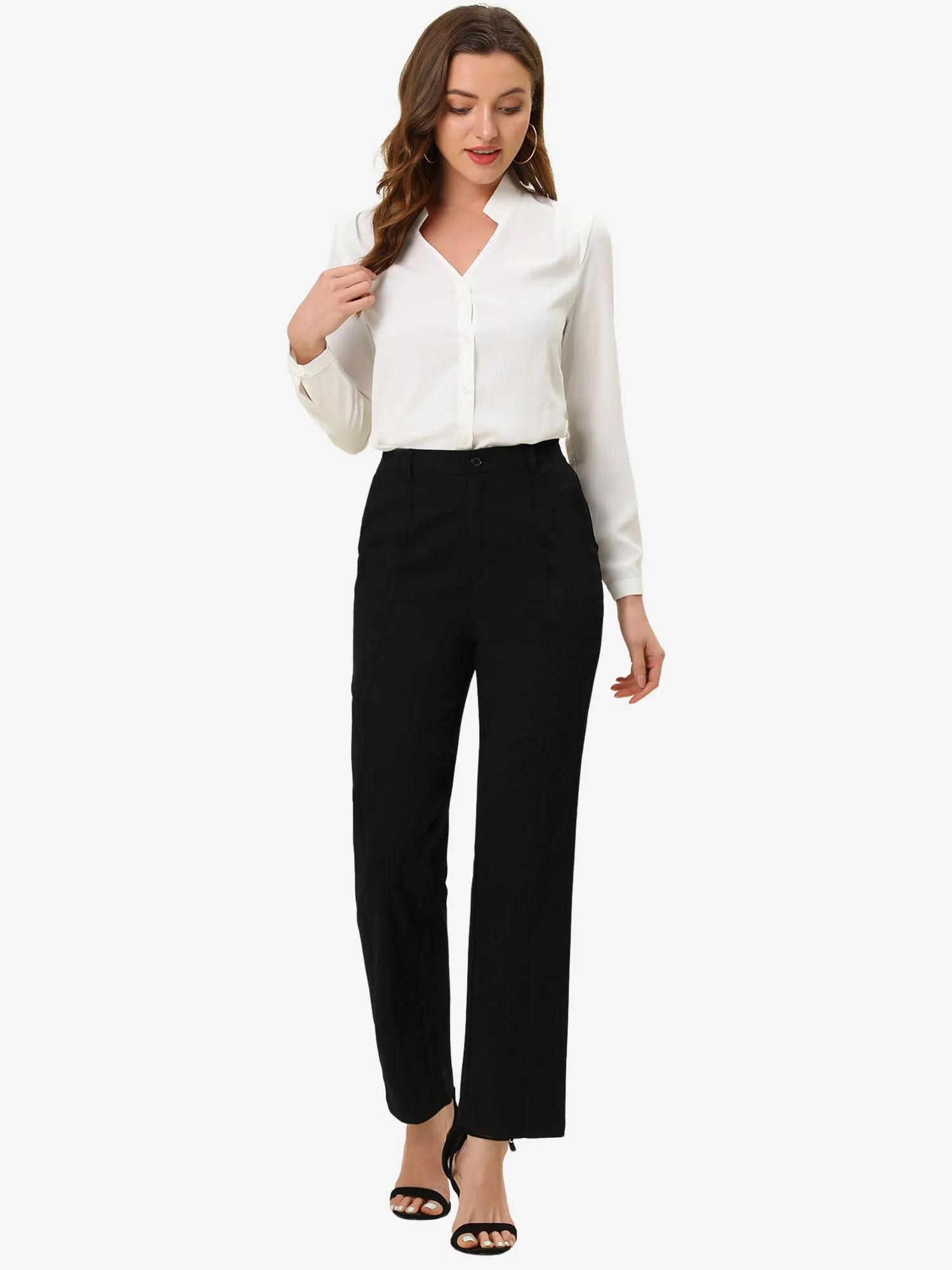 High Waist Straight Leg Trousers Slit Hem Stretch Work Pants sold by Allegra K