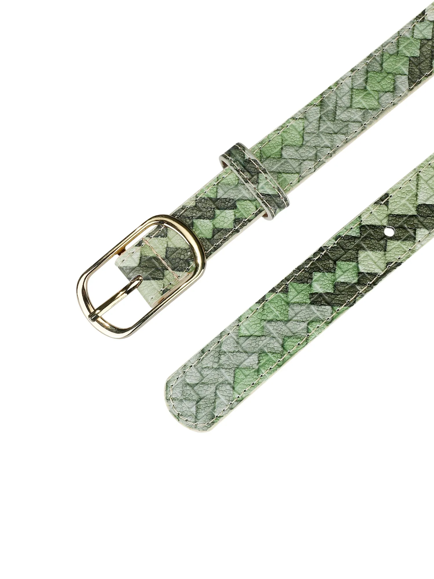 Faux Leather Metal Pin Buckle Woven Waist Jeans Dress Belt sold by Allegra K