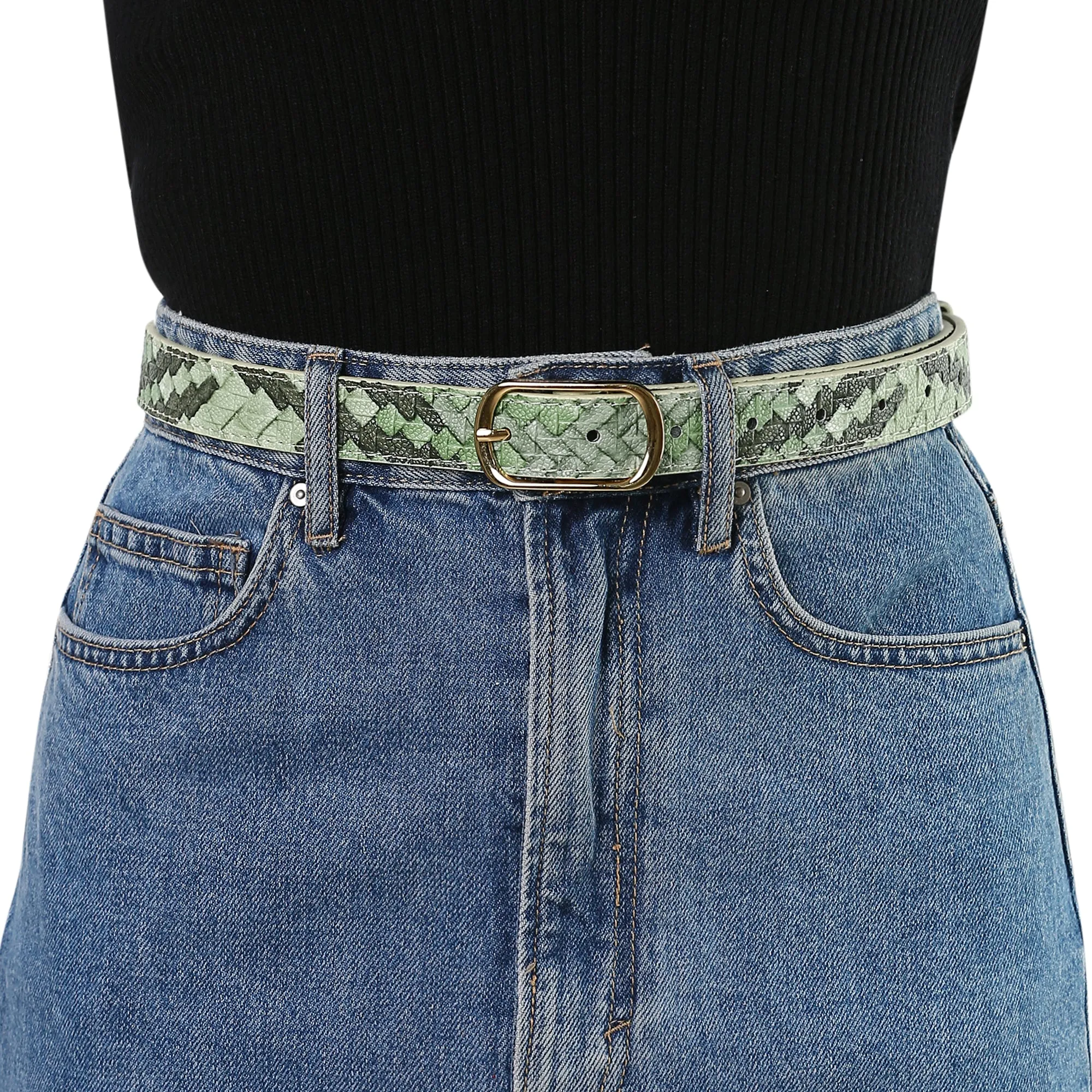 Faux Leather Metal Pin Buckle Woven Waist Jeans Dress Belt sold by Allegra K product image thumbnail 3