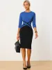 Contrast Color 3/4 Sleeve Bodycon Work Office Pencil Sheath Dress sold by Allegra K