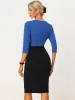 Contrast Color 3/4 Sleeve Bodycon Work Office Pencil Sheath Dress sold by Allegra K