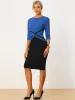Contrast Color 3/4 Sleeve Bodycon Work Office Pencil Sheath Dress sold by Allegra K