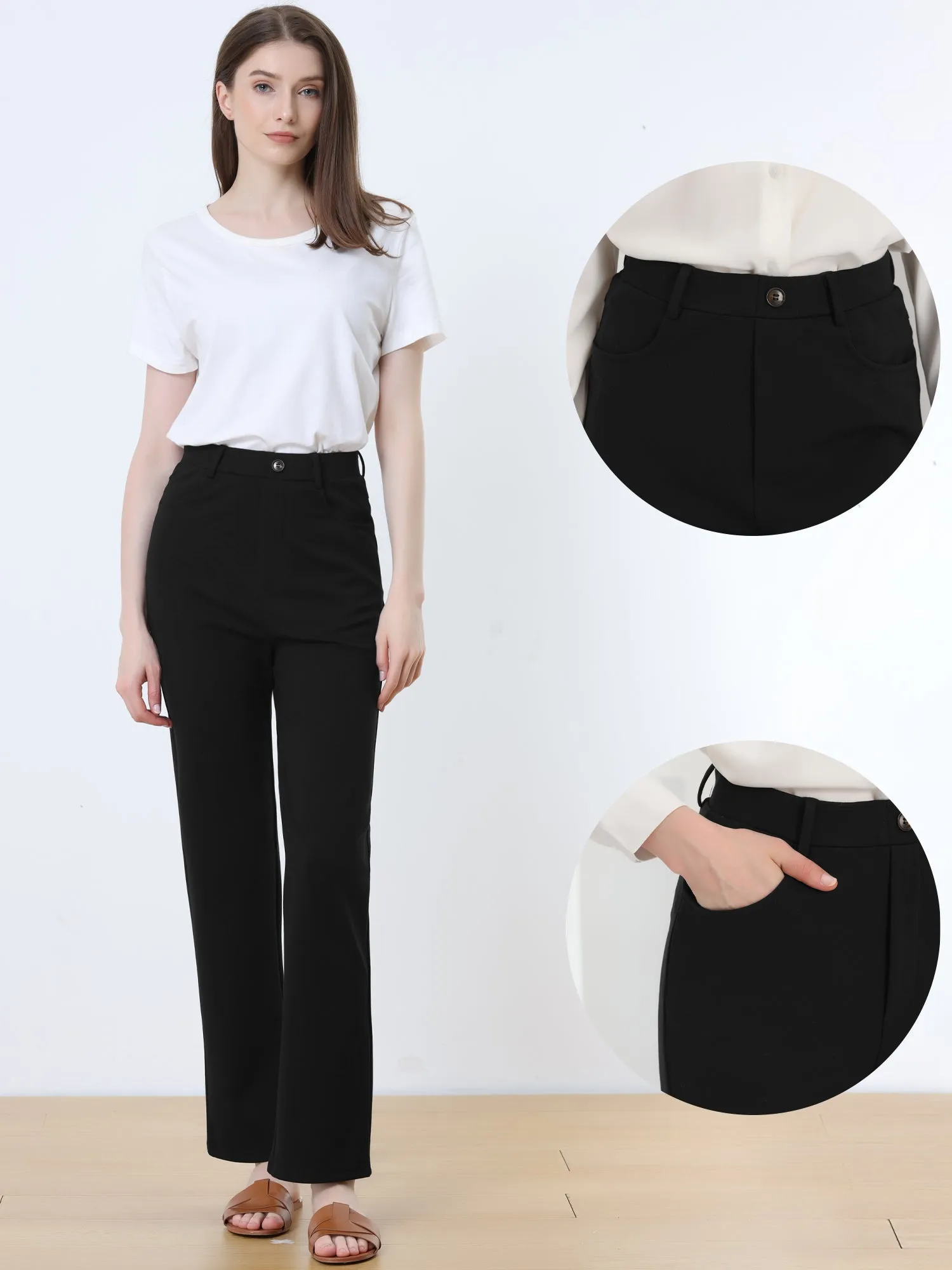 High Stretch Pants Straight Leg Work Office Casual Trousers sold by Allegra K product image thumbnail 2