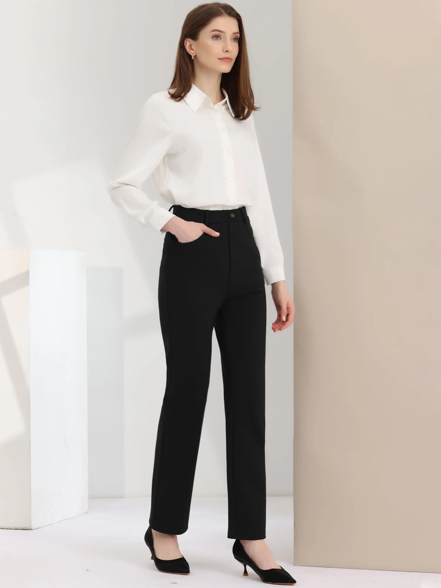High Stretch Pants Straight Leg Work Office Casual Trousers sold by Allegra K product image thumbnail 4