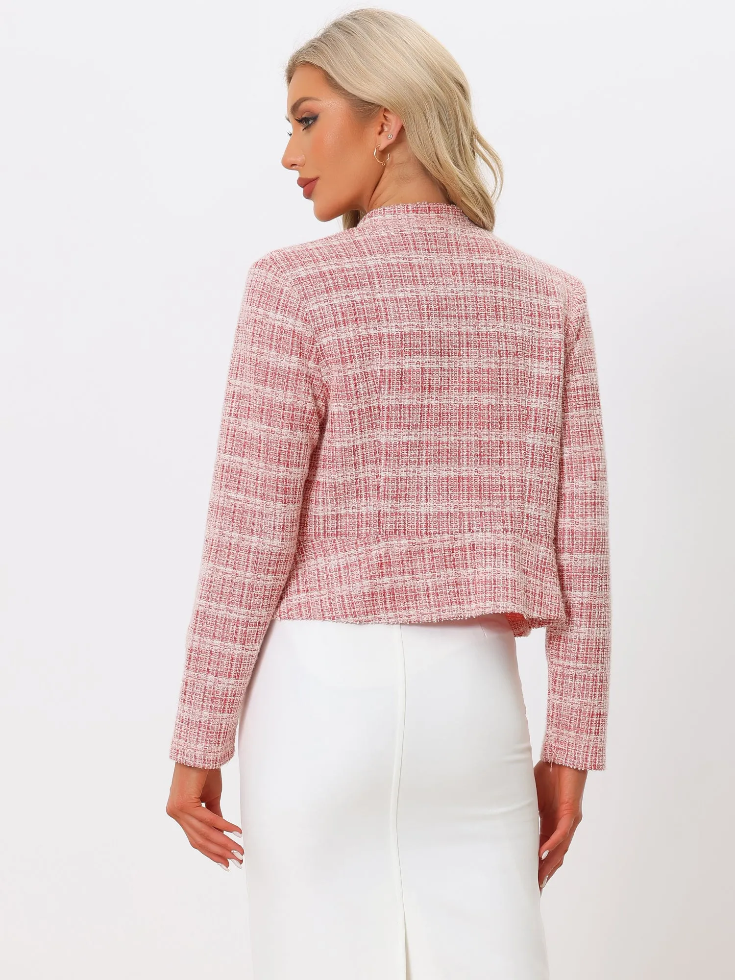 Vintage Tweed Plaid Slim Fit Work Office Cropped Jacket sold by Allegra K product image thumbnail 2