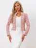 Vintage Tweed Plaid Slim Fit Work Office Cropped Jacket sold by Allegra K