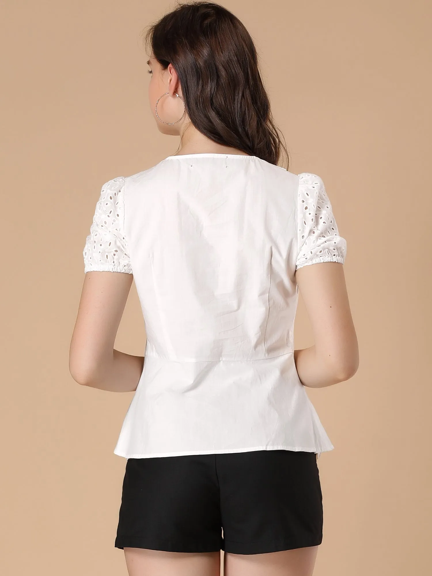 Office Blouse Lace Sleeve Peter Pan Collar Peplum Tops sold by Allegra K product image thumbnail 5