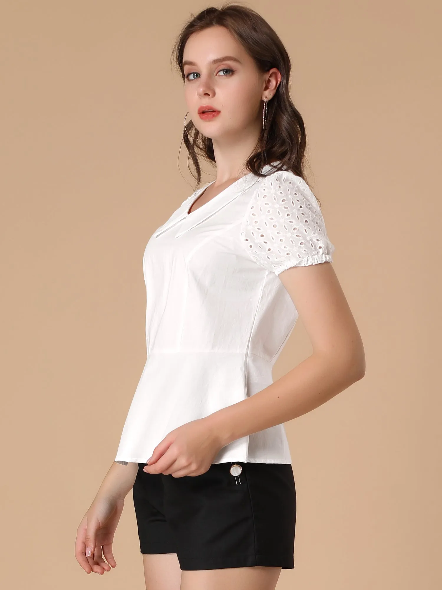 Office Blouse Lace Sleeve Peter Pan Collar Peplum Tops sold by Allegra K product image thumbnail 4