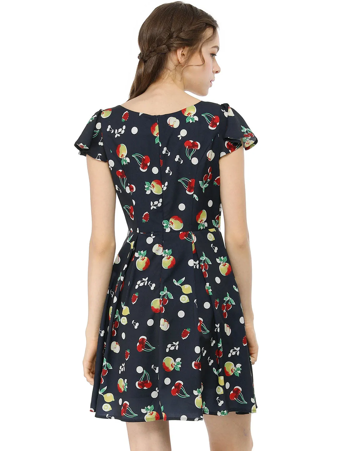 Retro Sweetheart Neck Cap Sleeves A-Line Cherry Fruit Floral Dress sold by Allegra K product image thumbnail 5