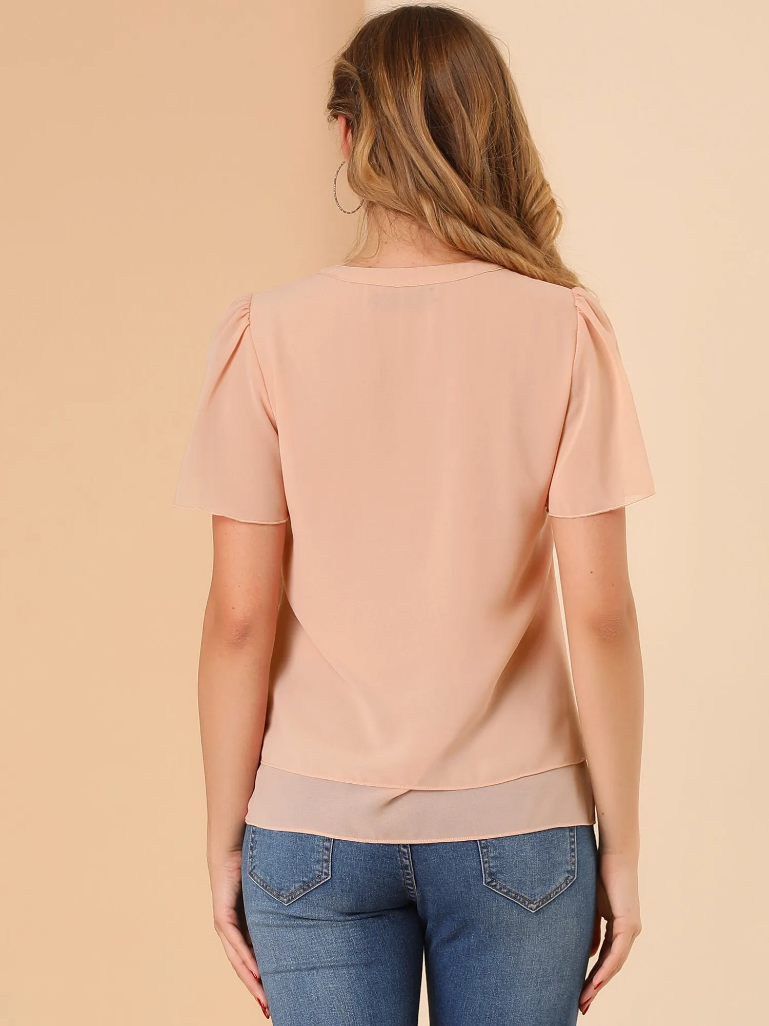 Chiffon Top Butterfly Sleeve Loose Casual Pintuck Blouse sold by Allegra K product image thumbnail 5