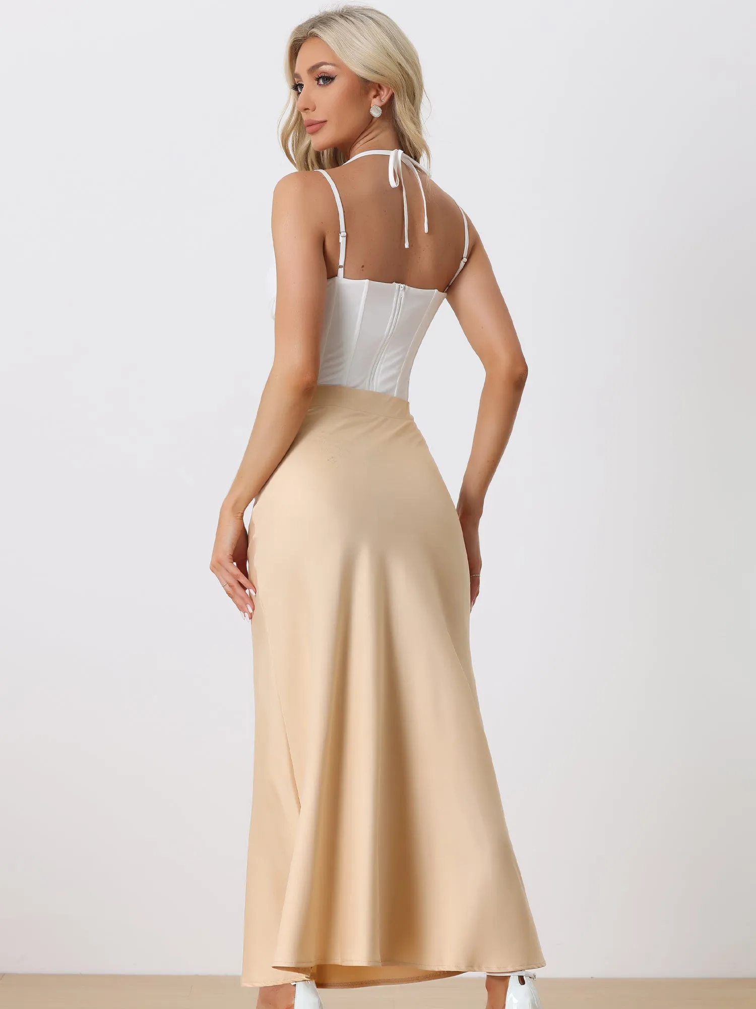 High Waist Elegant Solid Long Satin Maxi Skirt sold by Allegra K product image thumbnail 3