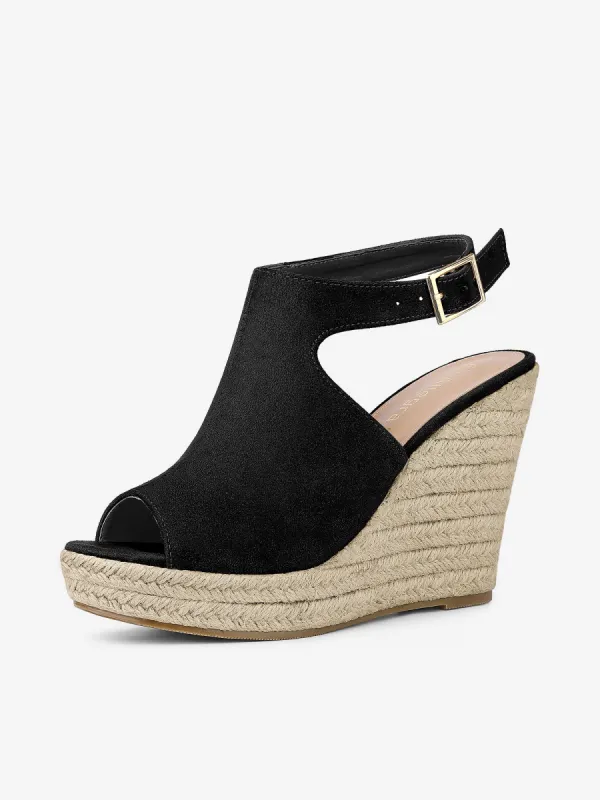 Women's Peep Toe Slingback Platform Espadrilles Wedge Sandals sold by Allegra K