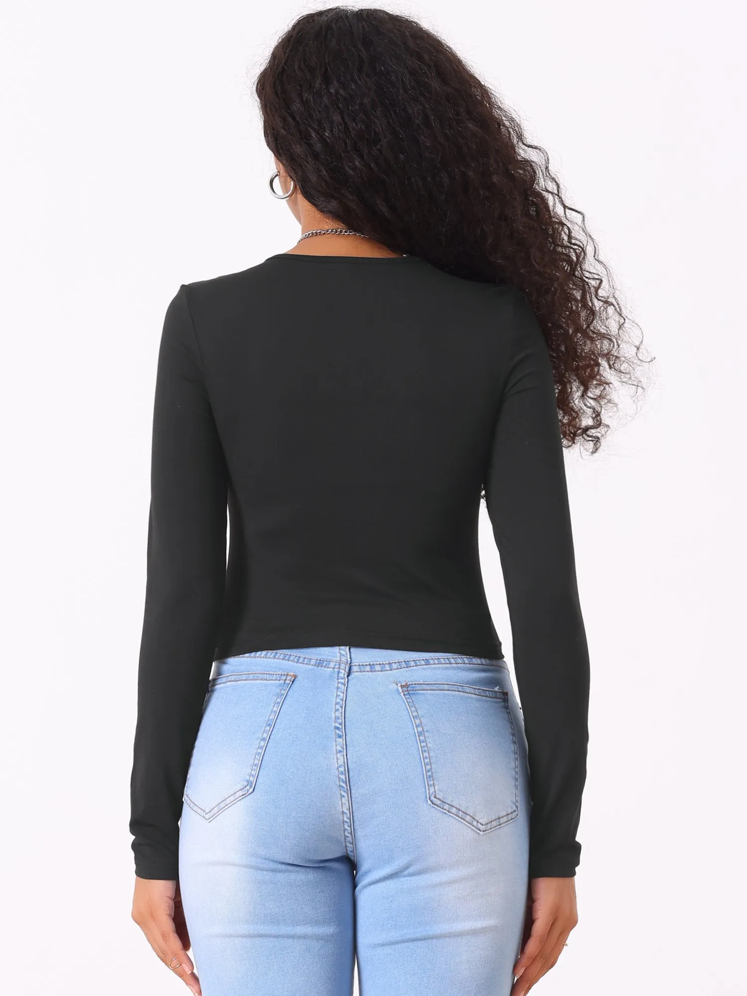Ruched Lace-Up Asymmetrical Hem Y2K Drawstring Crop Tops sold by Allegra K product image thumbnail 3