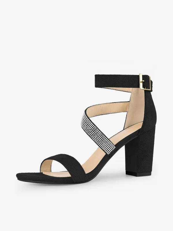 Women's Rhinestone Open Toe Block Heels Sandals sold by Allegra K