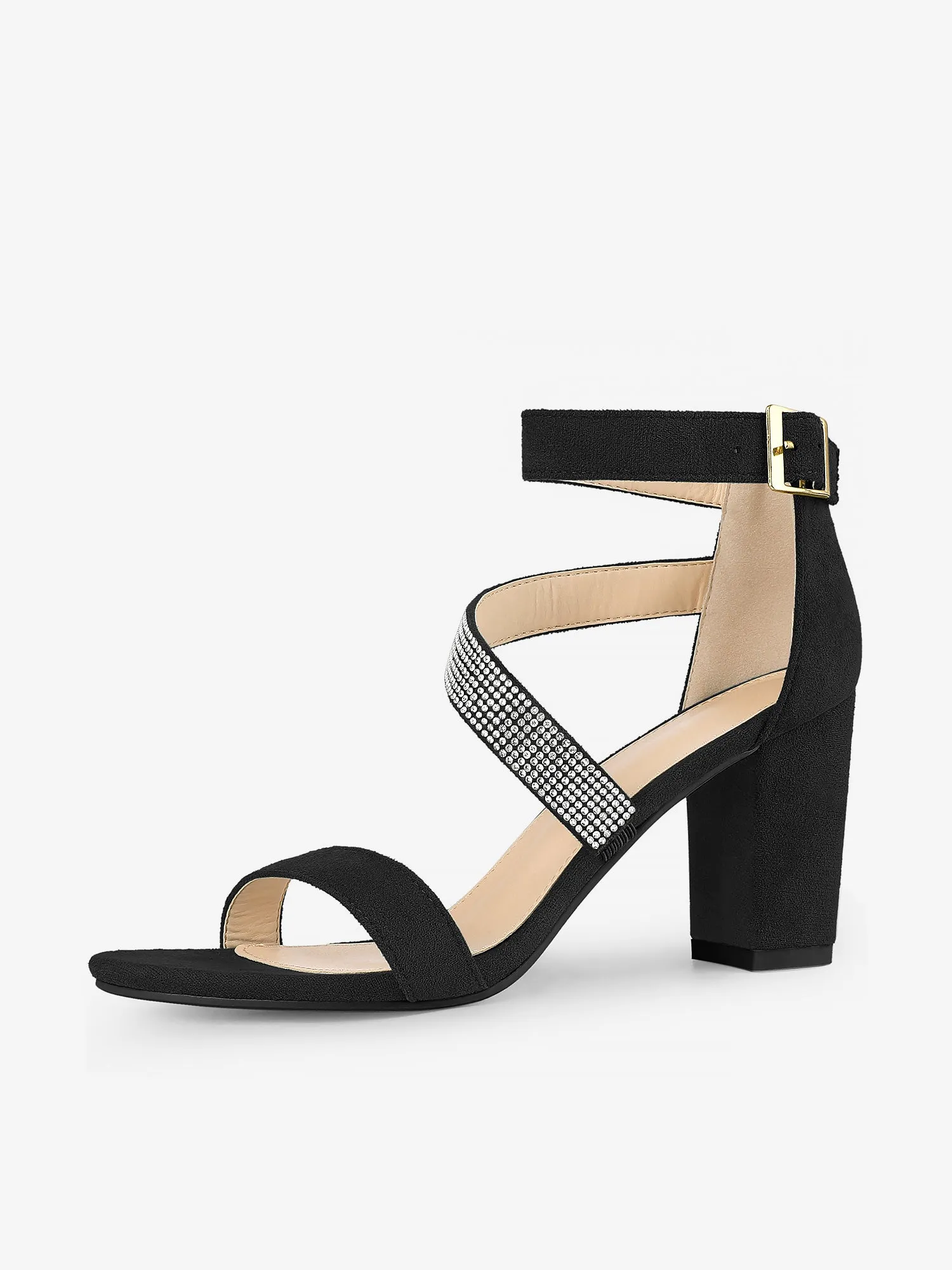 Women's Rhinestone Open Toe Block Heels Sandals sold by Allegra K