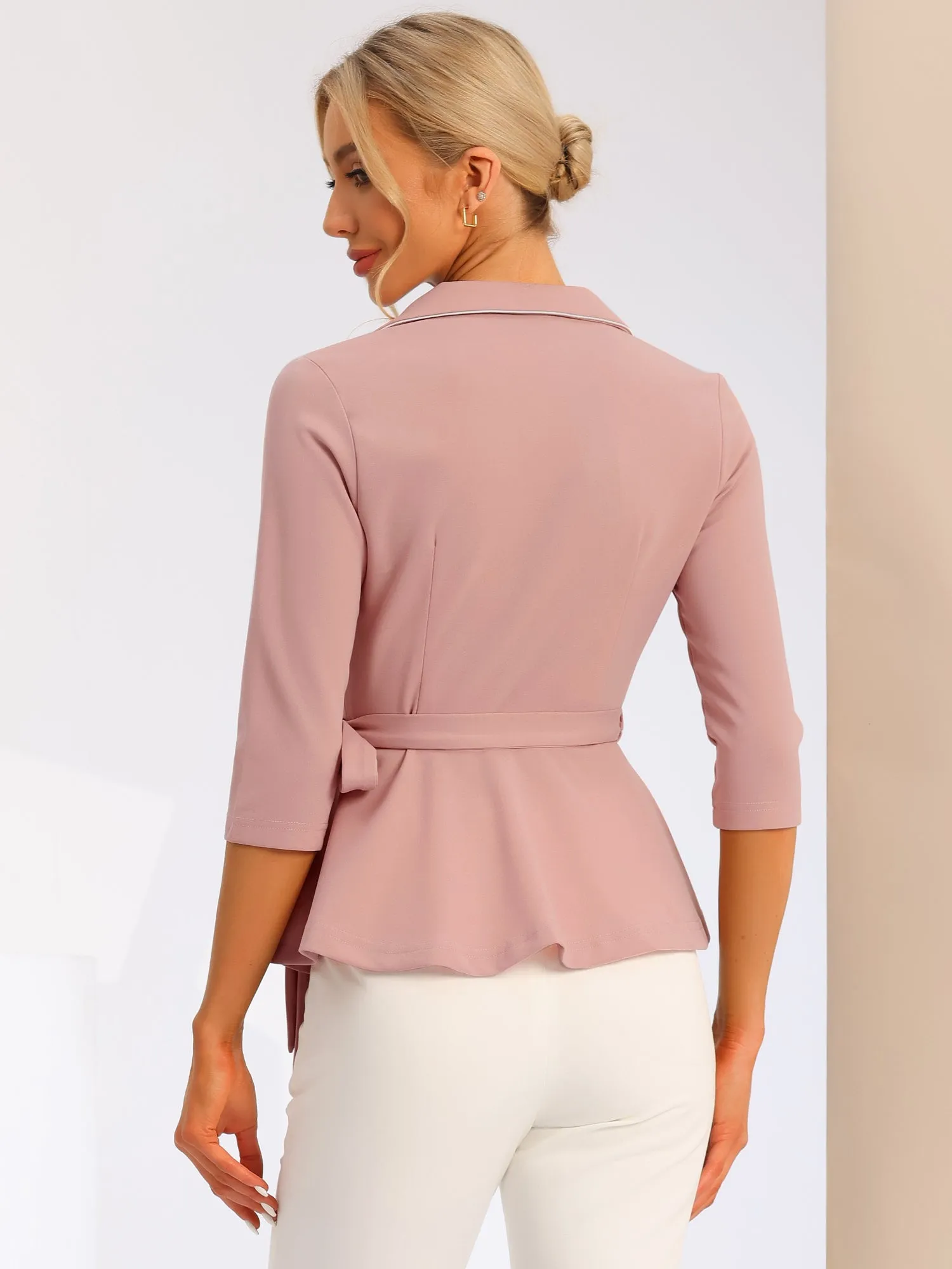 Notch Lapel Collar Tie Waist Wrap Peplum Blouse sold by Allegra K product image thumbnail 3