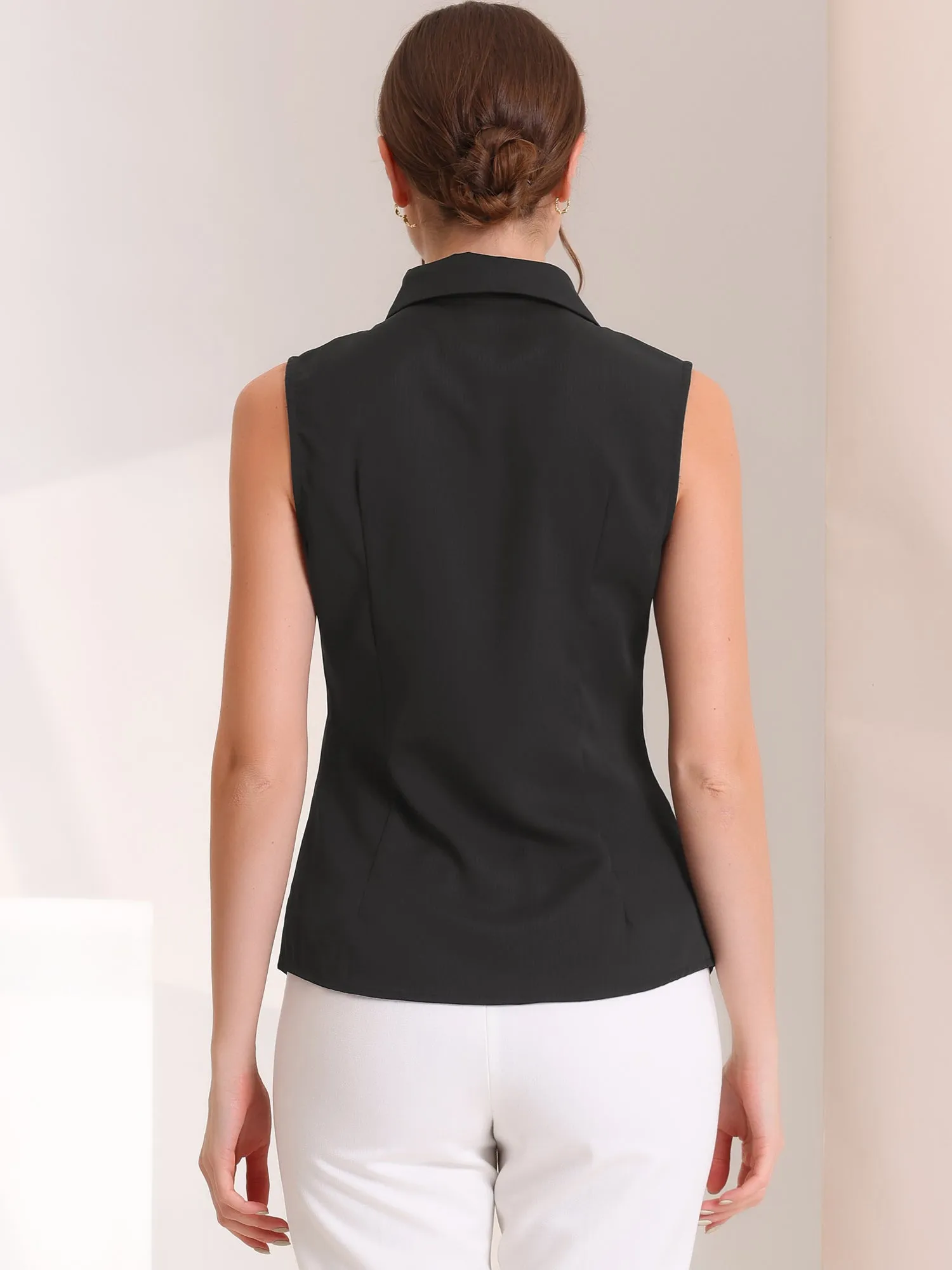 Sleeveless Shirt Single Breasted Casual Button Down Blouse sold by Allegra K product image thumbnail 3