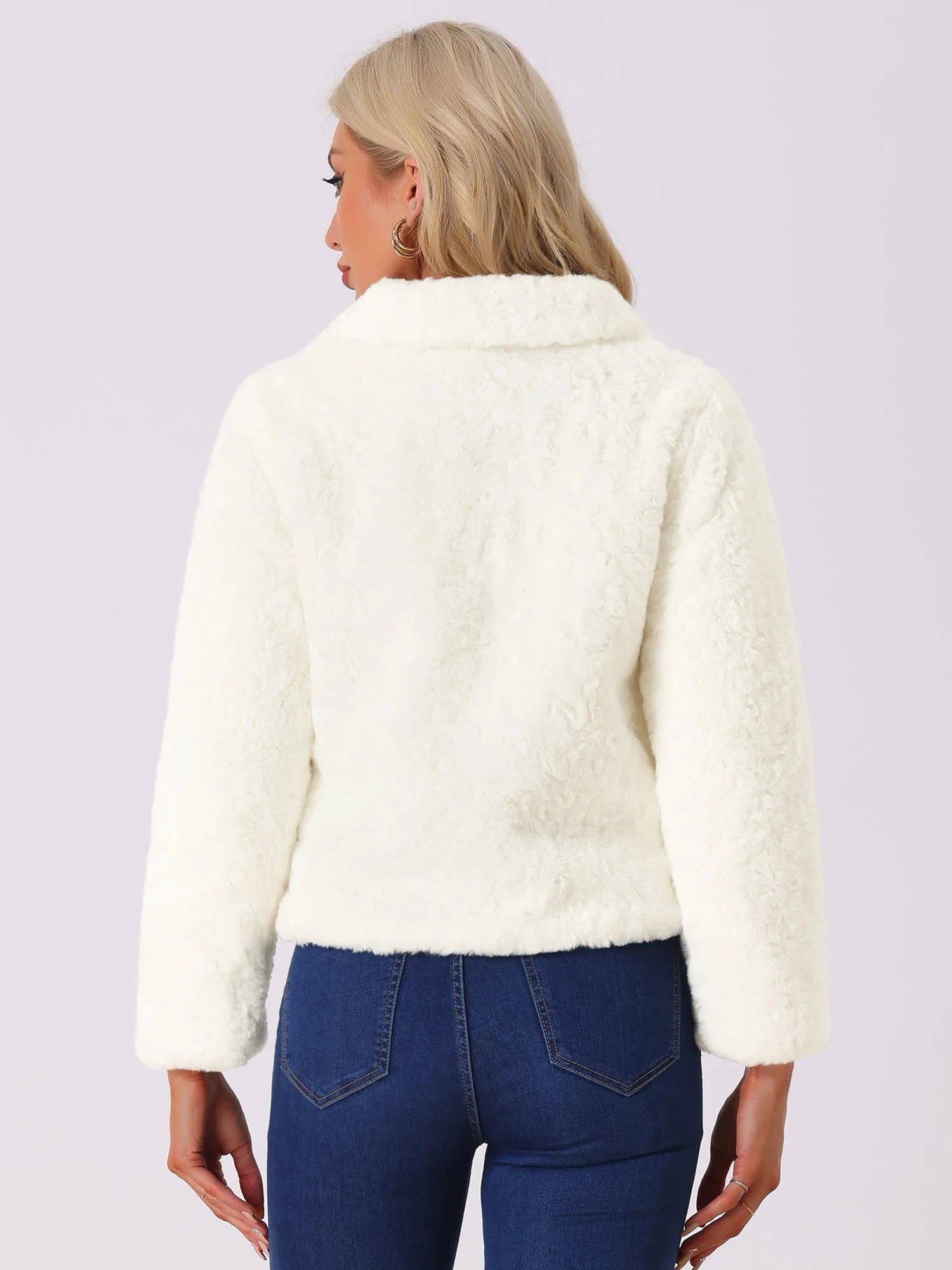 Fluffy Collar Long Sleeves Cropped Warm Faux Fur Coats sold by Allegra K product image thumbnail 3