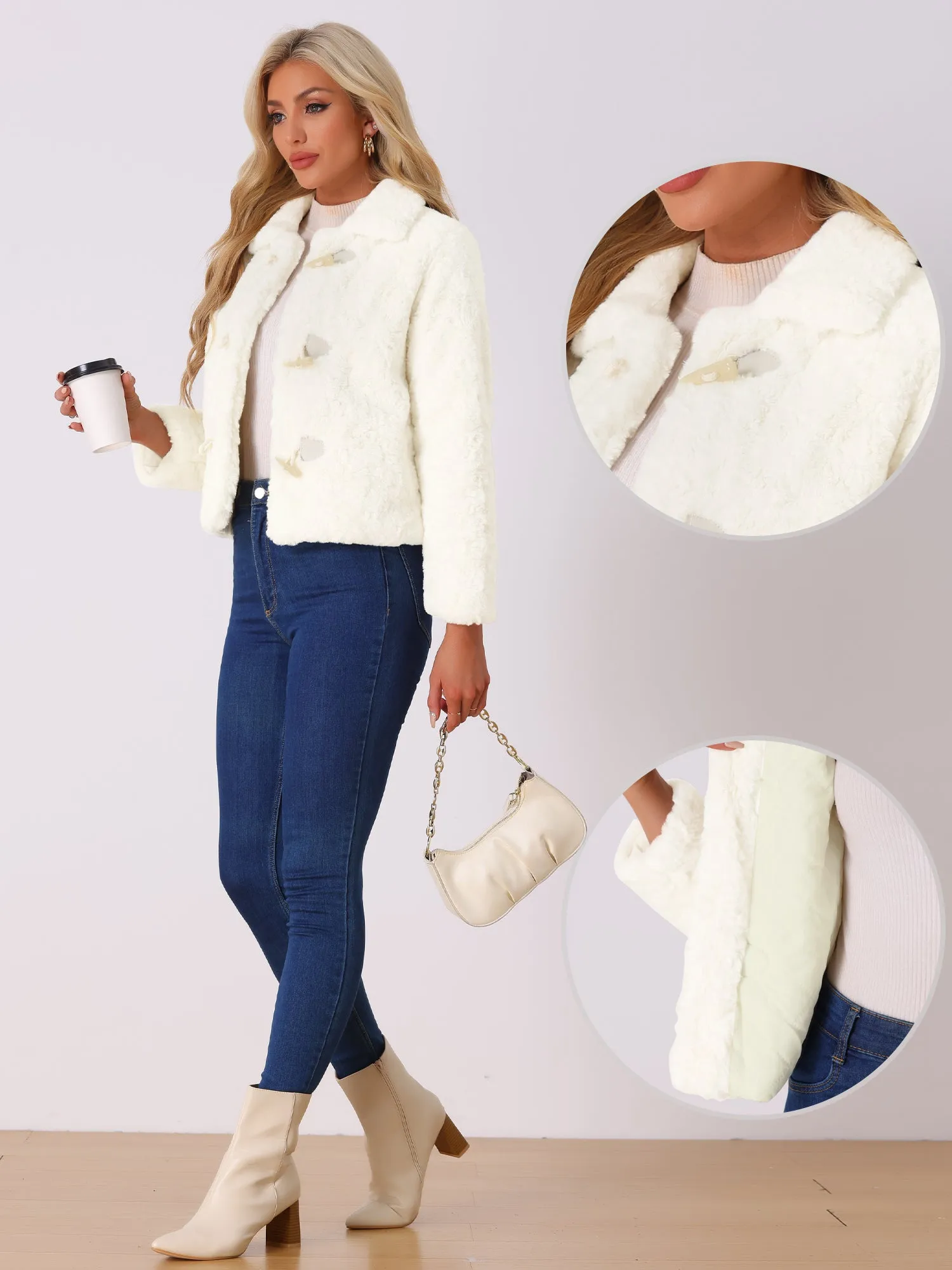 Fluffy Collar Long Sleeves Cropped Warm Faux Fur Coats sold by Allegra K product image thumbnail 2