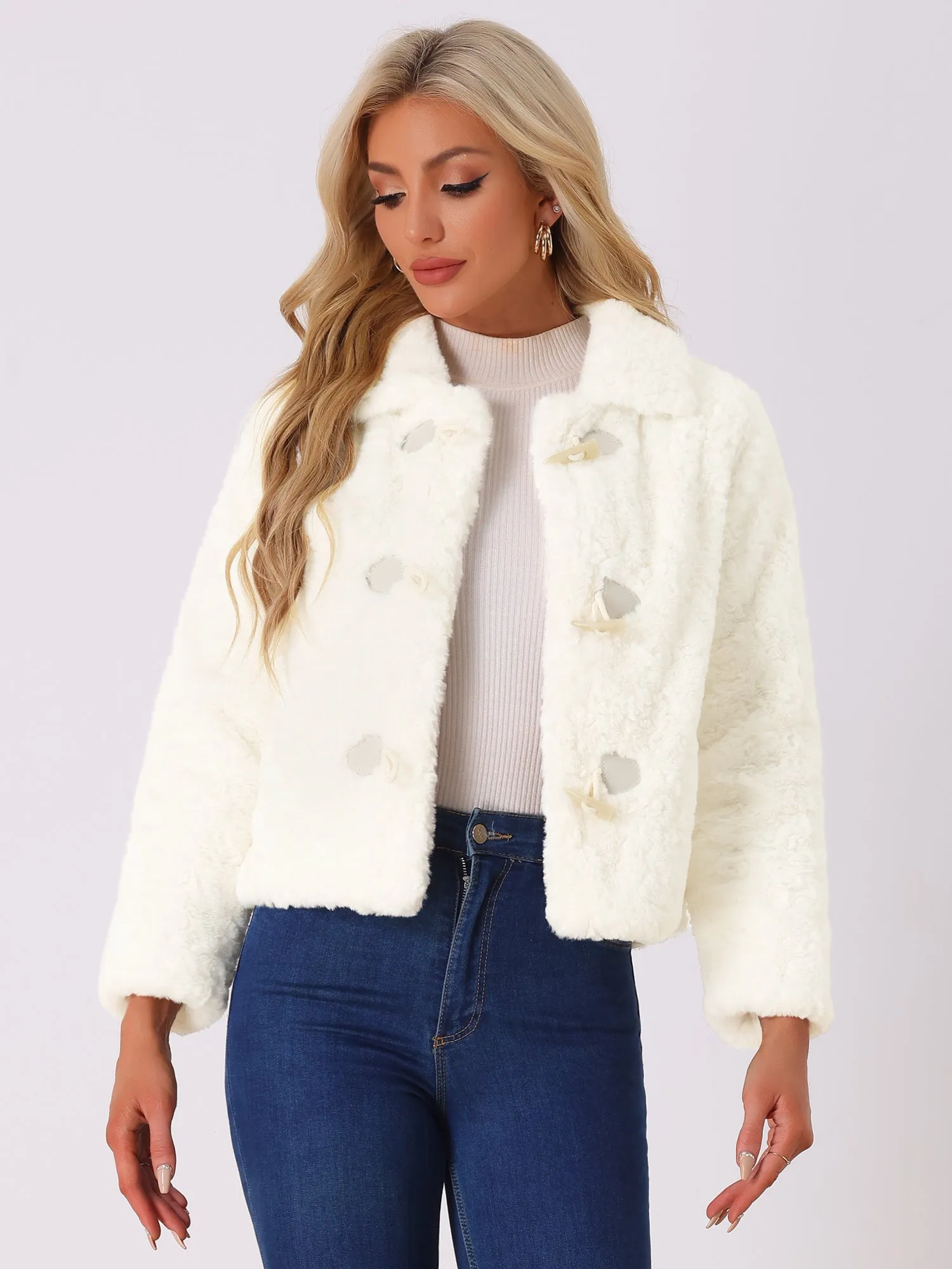 Fluffy Collar Long Sleeves Cropped Warm Faux Fur Coats sold by Allegra K