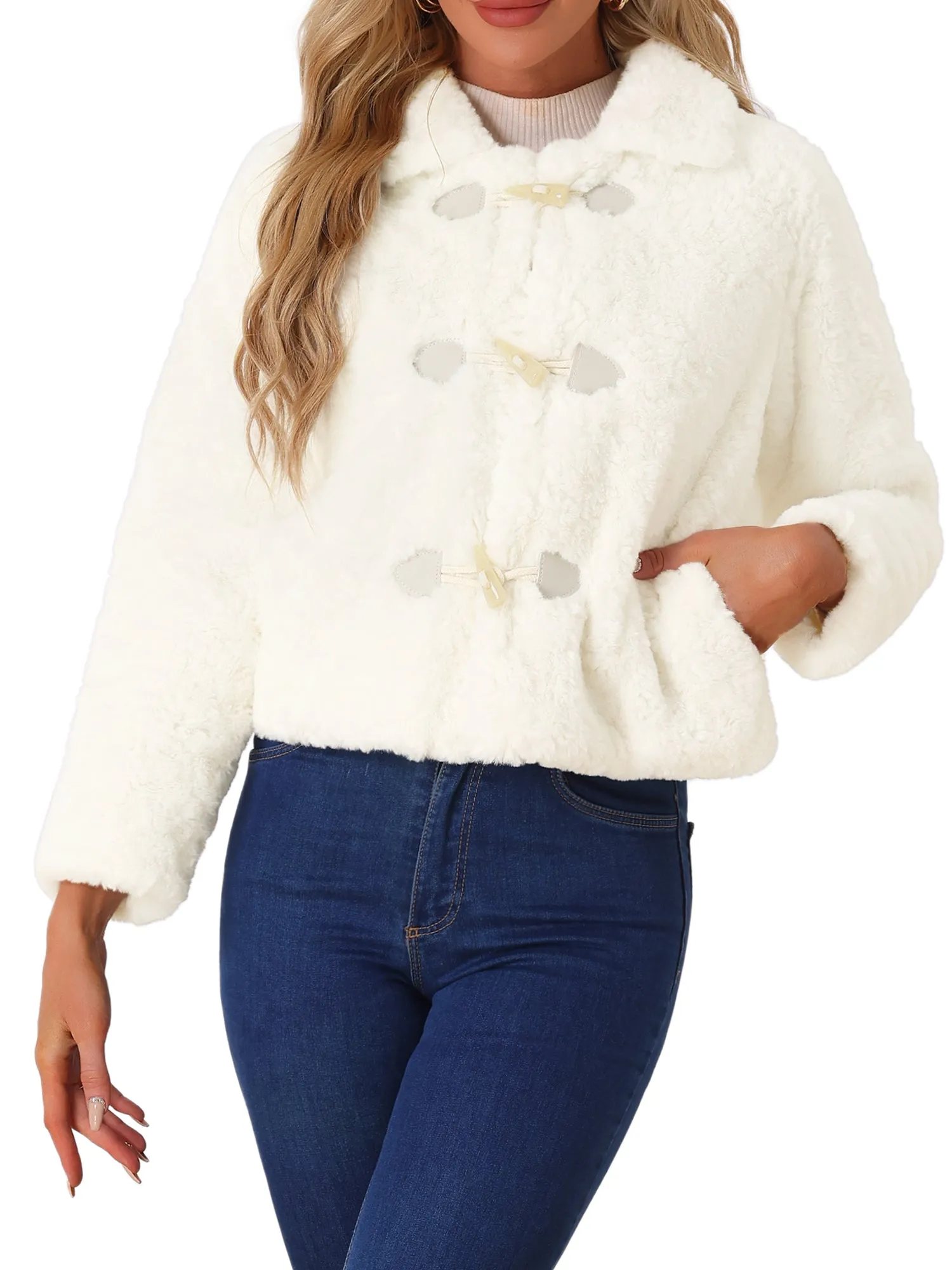 Fluffy Collar Long Sleeves Cropped Warm Faux Fur Coats sold by Allegra K product image thumbnail 5