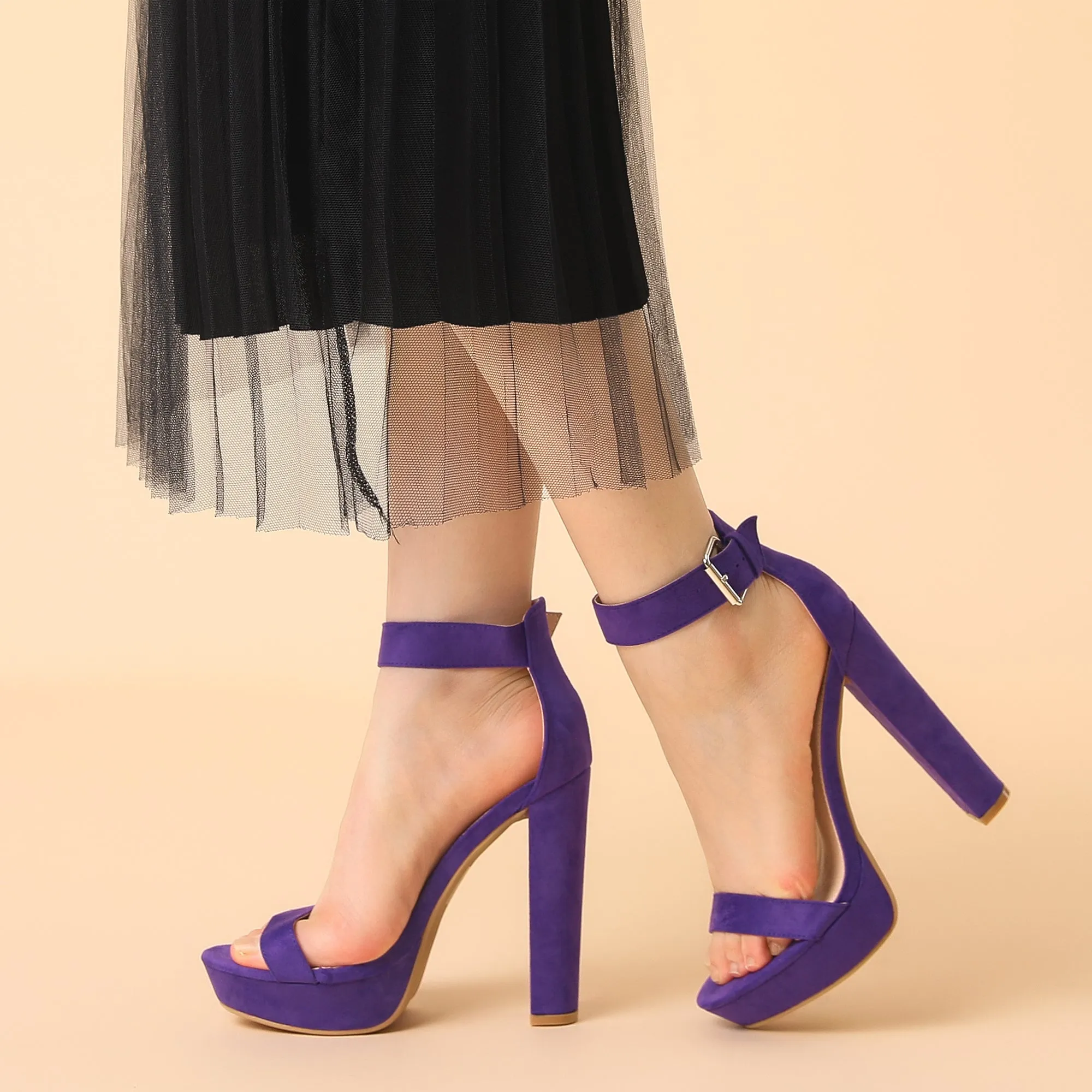Faux Suede Platform Ankle Strap Chunky High Heel Sandals sold by Allegra K product image thumbnail 2