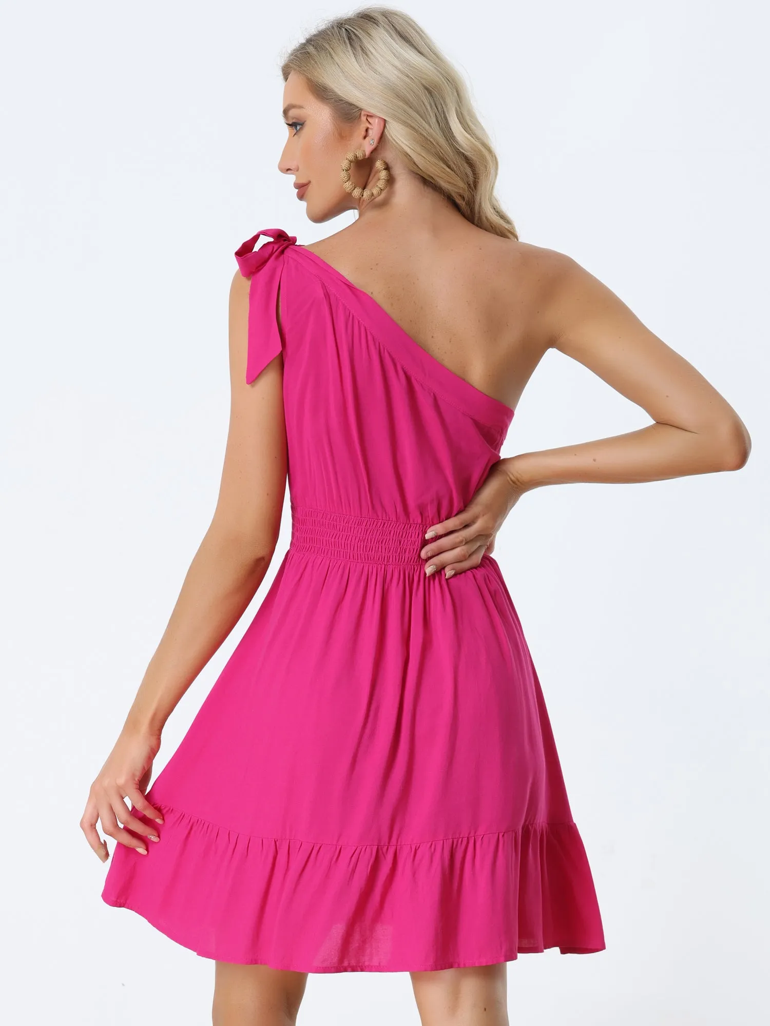 Summer Casual Ruffle One Shoulder Boho Mini Dress Sundress sold by Allegra K product image thumbnail 3