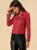 Casual Short Soft Zip Up Faux Suede Biker Moto Jacket sold by Allegra K