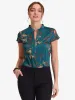 Satin Work Floral Vintage Stand Collar Cap Sleeve Blouse sold by Allegra K