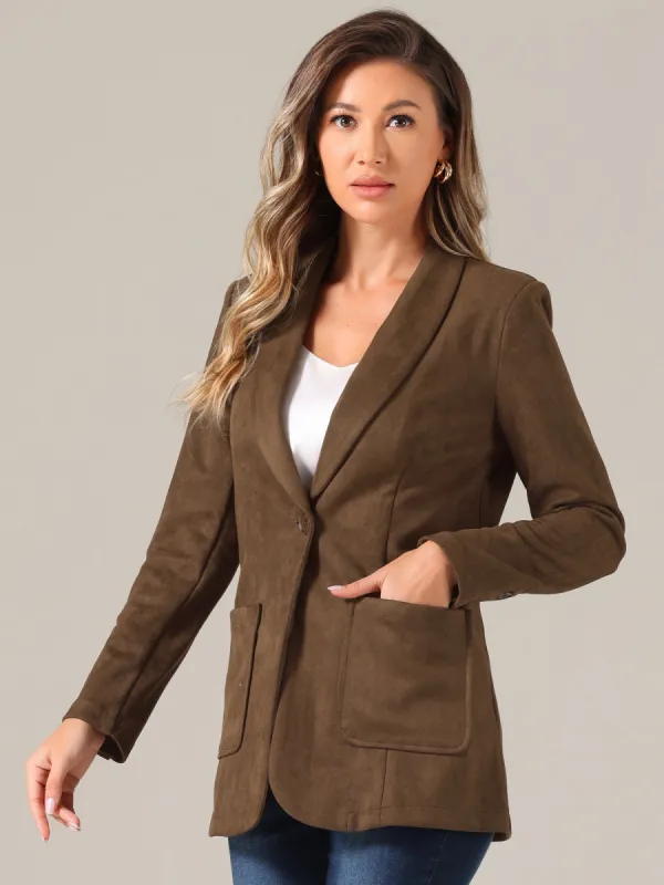 Faux Suede Shawl Collar One Button Dressy Blazer Jacket sold by Allegra K