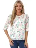 Casual Ruffle Floral Print 3/4 Sleeve Chiffon Blouse sold by Allegra K