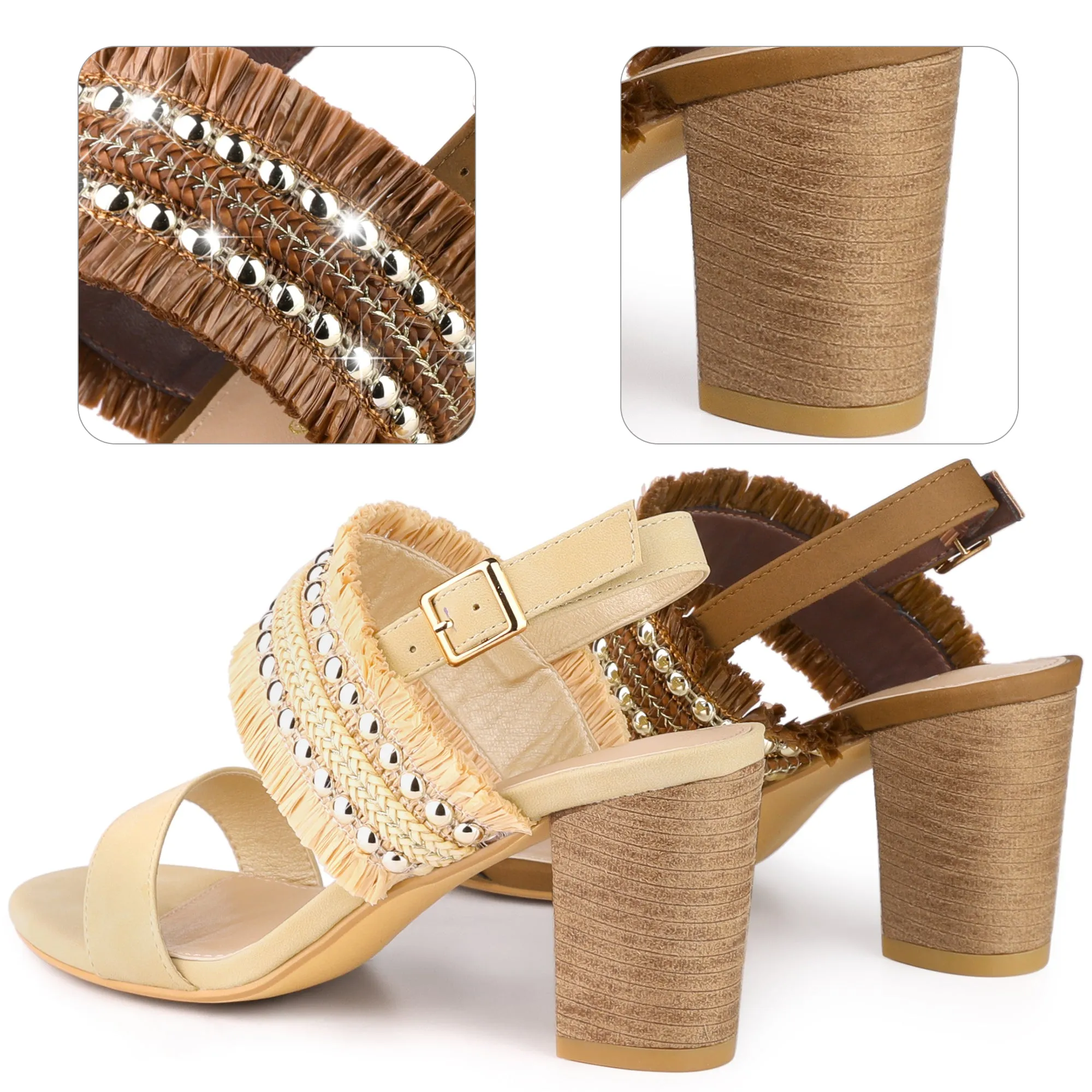 Women's Ankle Strap Embellished Braided Beads Chunky Heels Sandals sold by Allegra K product image thumbnail 5