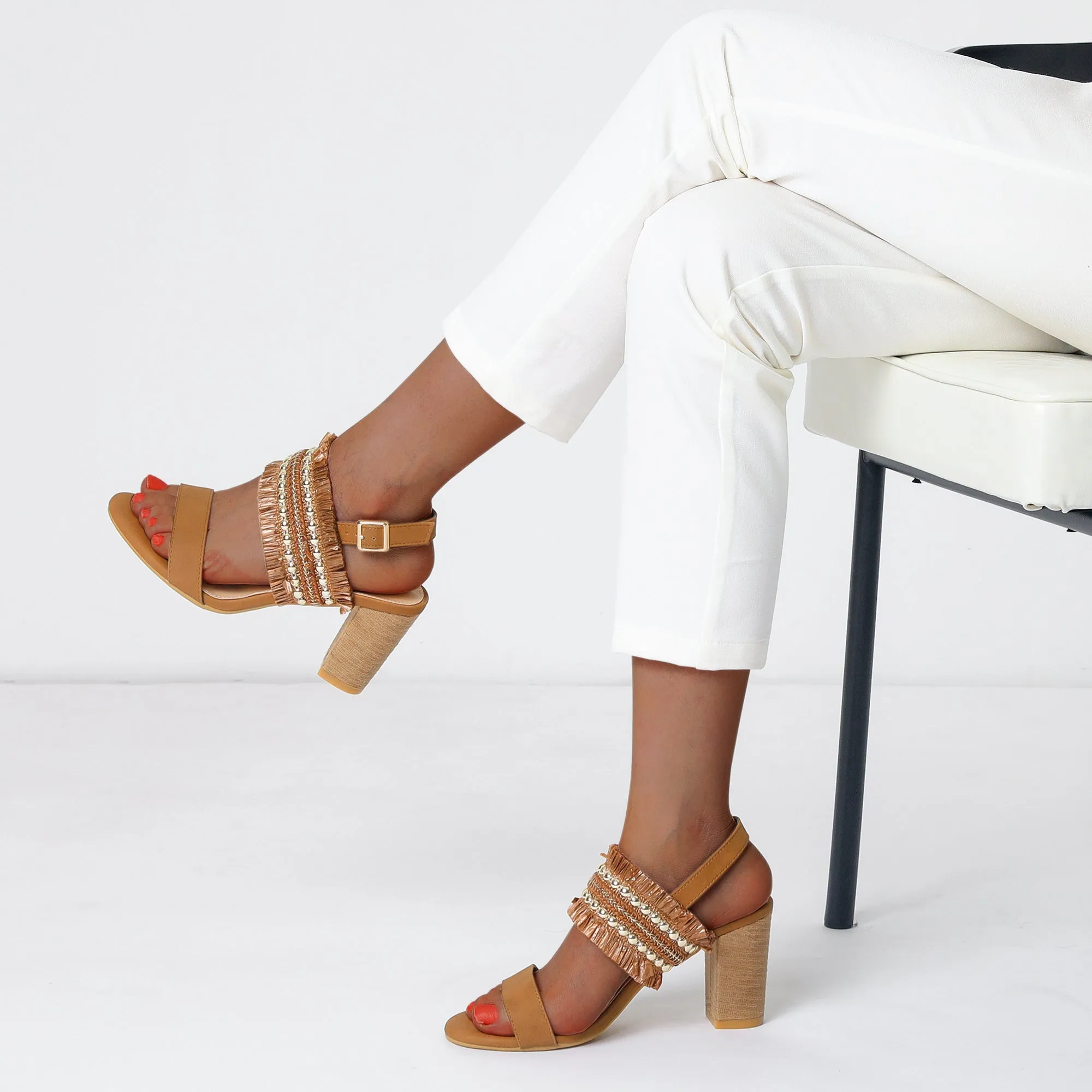 Women's Ankle Strap Embellished Braided Beads Chunky Heels Sandals sold by Allegra K product image thumbnail 3