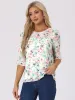 Casual Ruffle Floral Print 3/4 Sleeve Chiffon Blouse sold by Allegra K