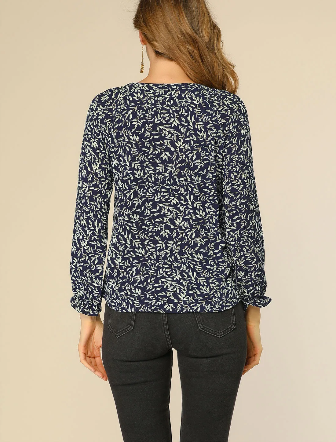 Rustic Tie Front Long Sleeve Printed Peasant Tops sold by Allegra K product image thumbnail 5