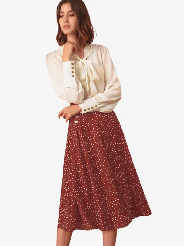 Retro Polka Dot Elastic Waist Vintage A-Line Midi Skirt sold by Allegra K