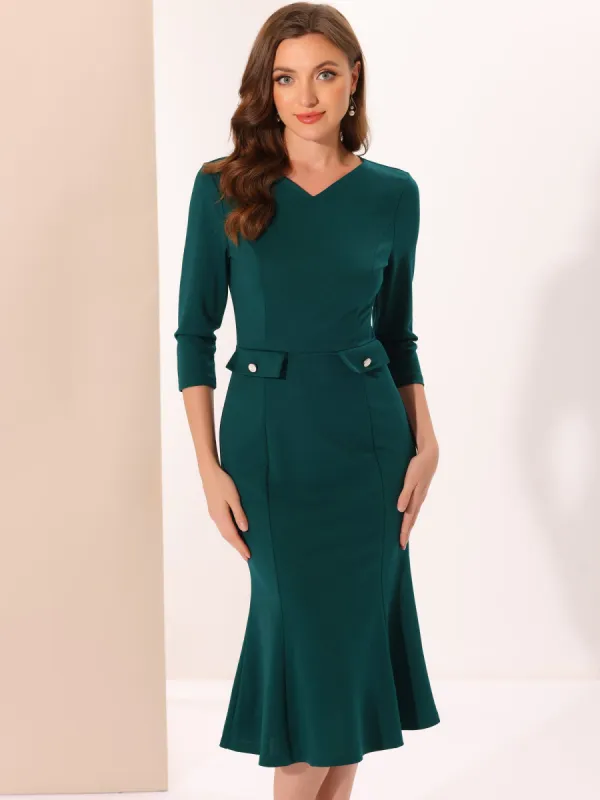Vintage Bodycon Fishtail 3/4 Sleeve Work Church Cocktail Dress made by Allegra K