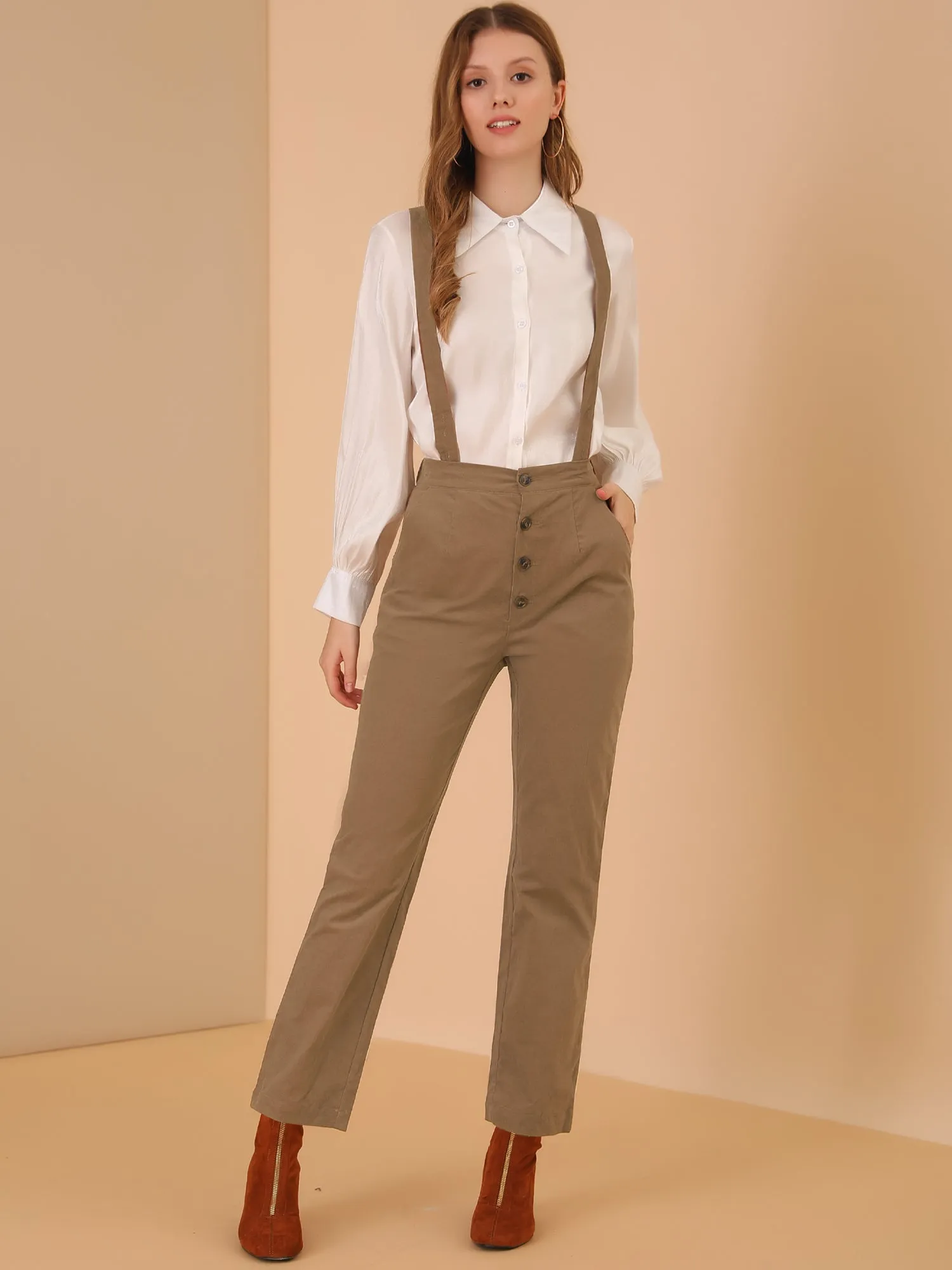 Corduroy Adjustable Strap Belted Jumpsuits Overalls Suspender Pants sold by Allegra K product image thumbnail 3