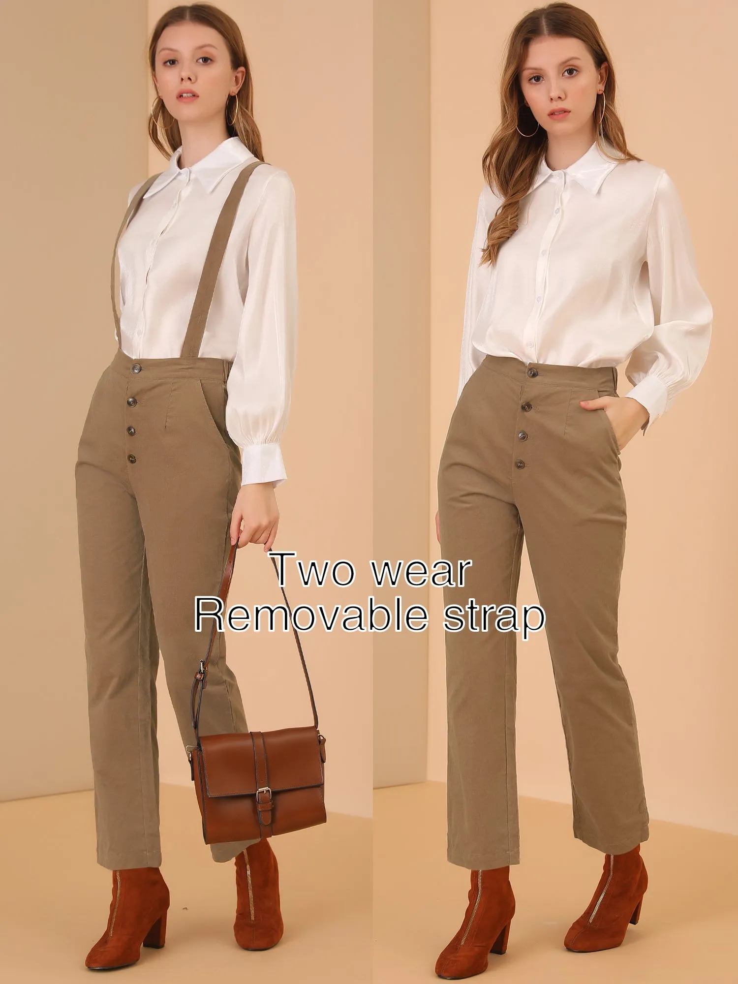 Corduroy Adjustable Strap Belted Jumpsuits Overalls Suspender Pants sold by Allegra K product image thumbnail 2