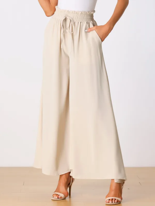 High Waist Drawstring Loose Fit Pocket Wide Leg Paper Bag Pants sold by Allegra K
