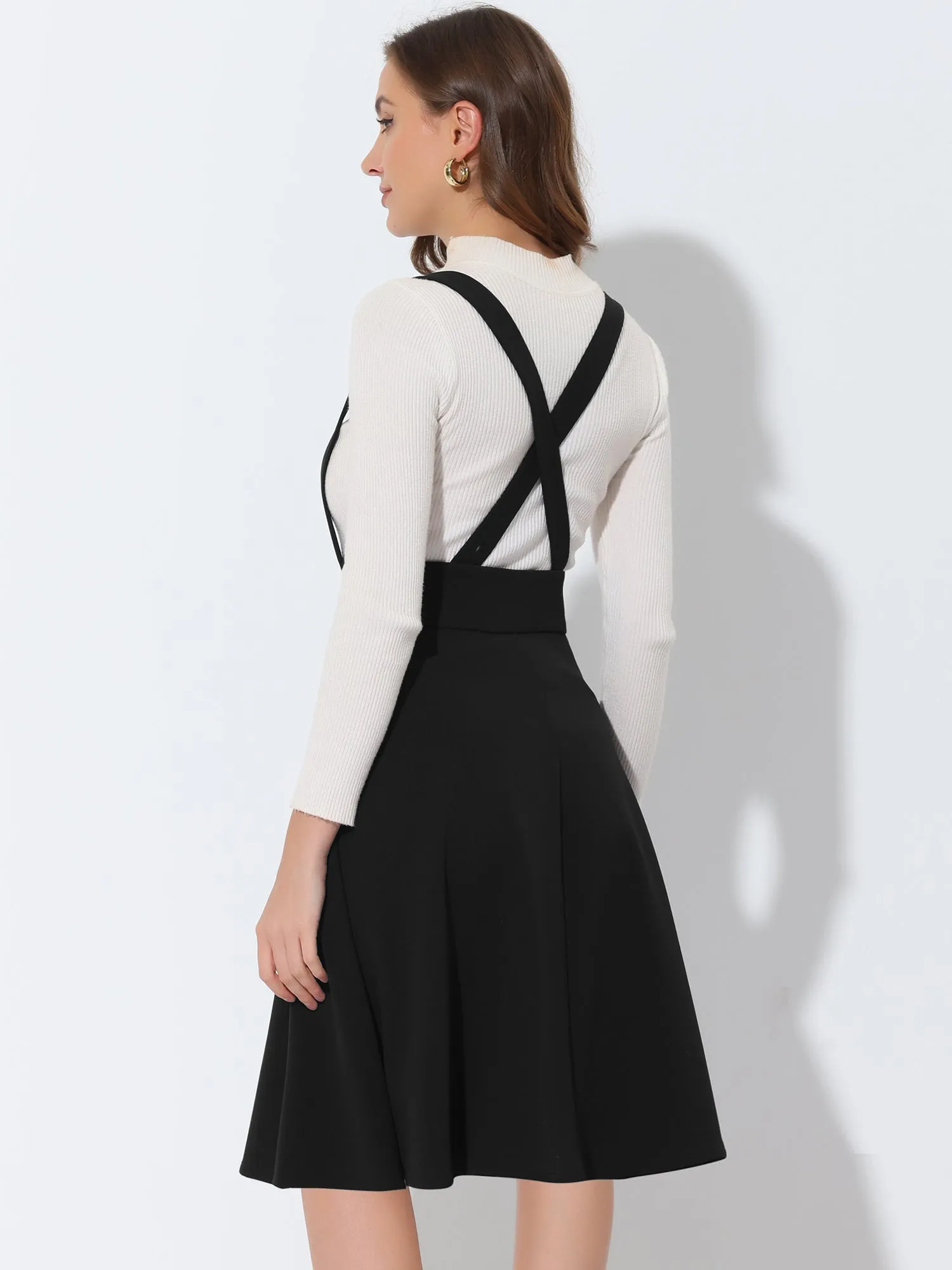High Waist Solid Button Decor Flared Midi Overall Suspender Skirt sold by Allegra K product image thumbnail 3