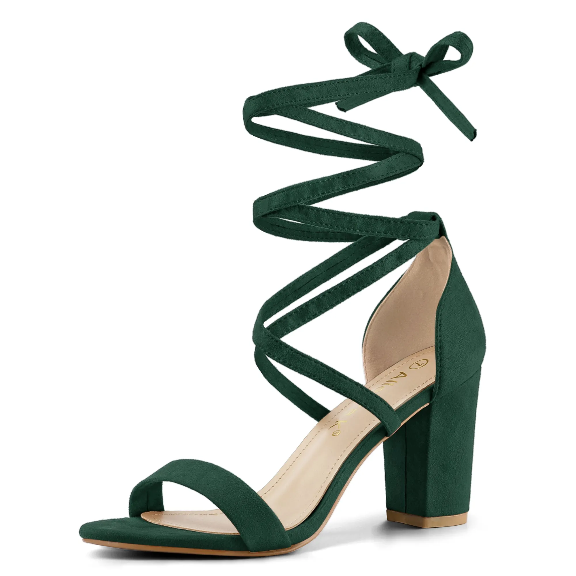Faux Suede Open Toe Lace Up Chunky High Heel Sandals sold by Allegra K product image thumbnail 2