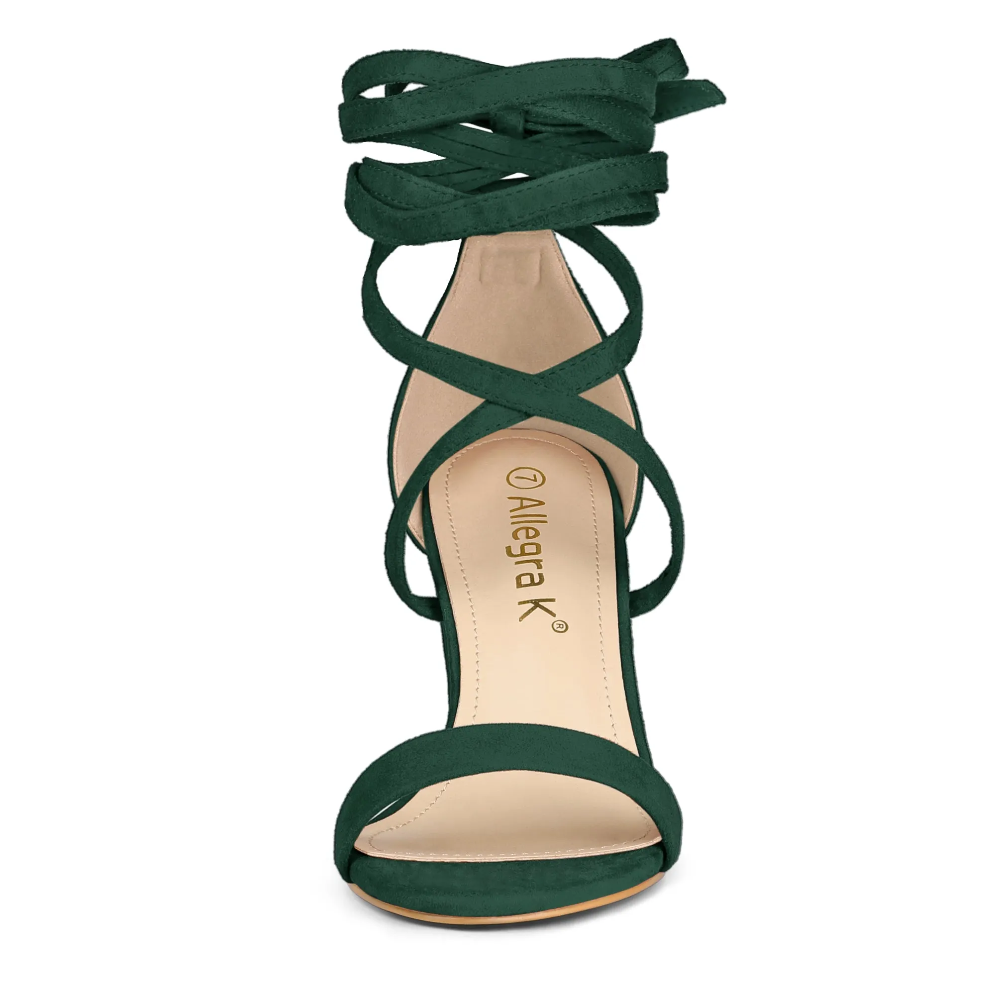 Faux Suede Open Toe Lace Up Chunky High Heel Sandals sold by Allegra K product image thumbnail 3