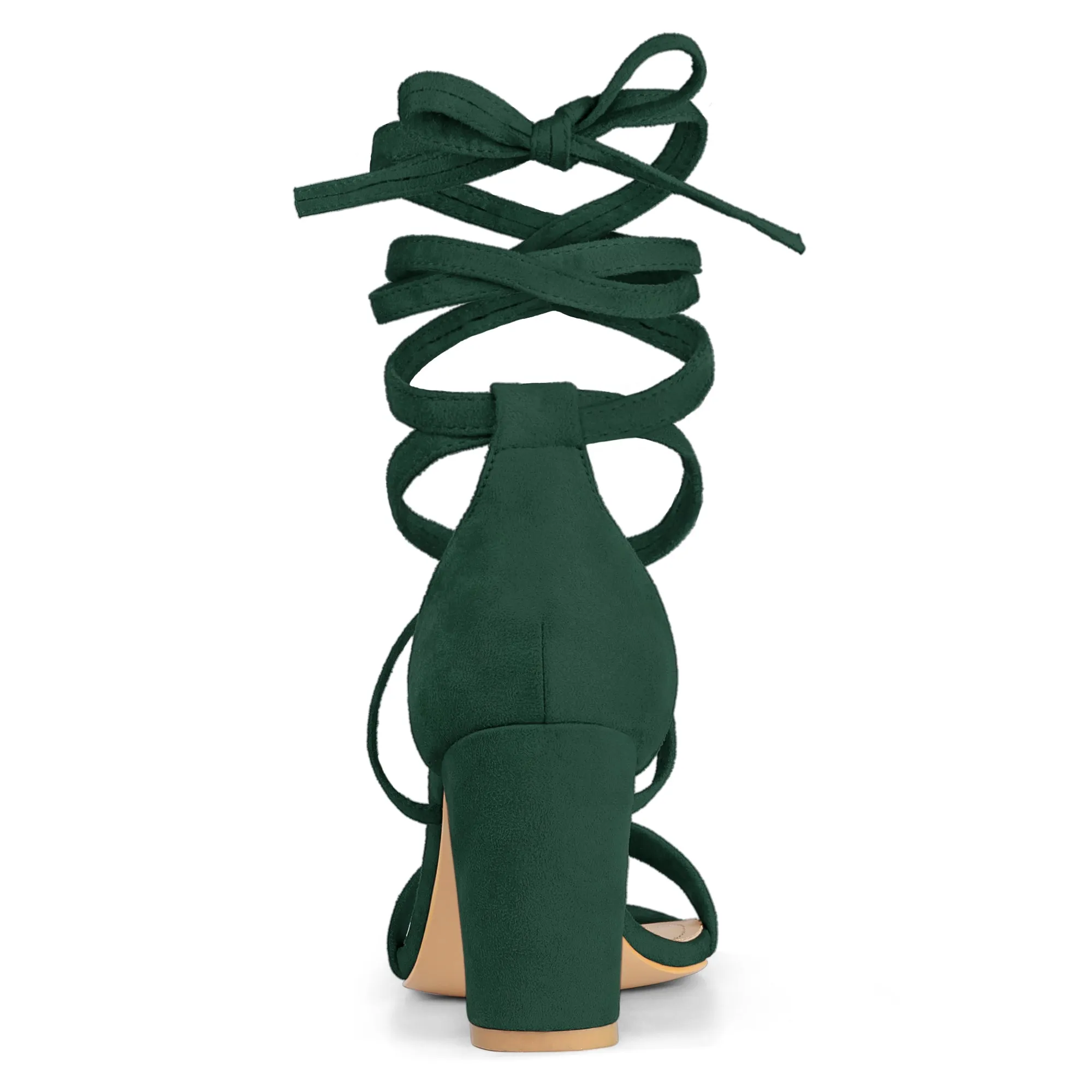 Faux Suede Open Toe Lace Up Chunky High Heel Sandals sold by Allegra K product image thumbnail 4