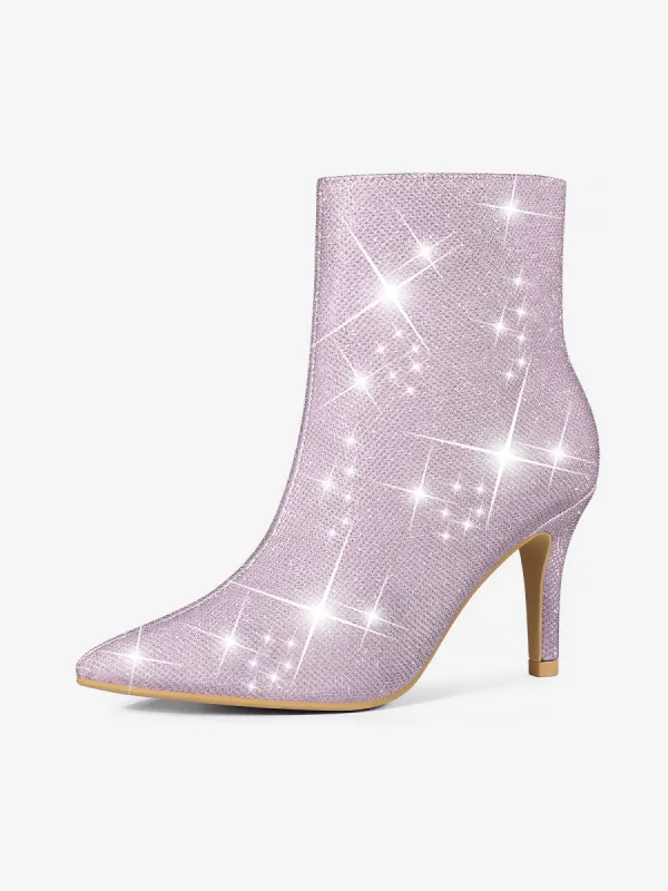 Pointed Toe Side Zipper Sparkle Stiletto Heel Ankle Boots sold by Allegra K
